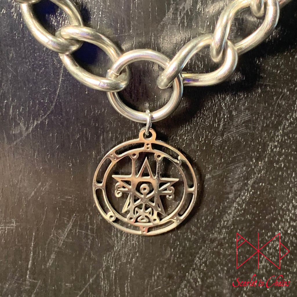 Stainless Steel Astaroth Sigil charm necklace, day collar, Witch necklace, Occult Necklace, Goetia necklace,, witchy necklace, Shown close