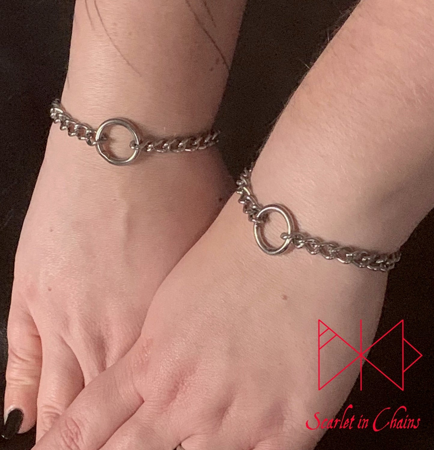 Pair of Micro Luna Wrist Cuffs - Stainless Steel Wrist Cuff - Stainless Steel Bracelet - O Ring Cuff - Shown Warn