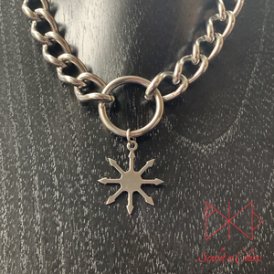 Stainless Steel Chaos Magick charm necklace, day collar, Witch necklace, witchy necklace, Shown close