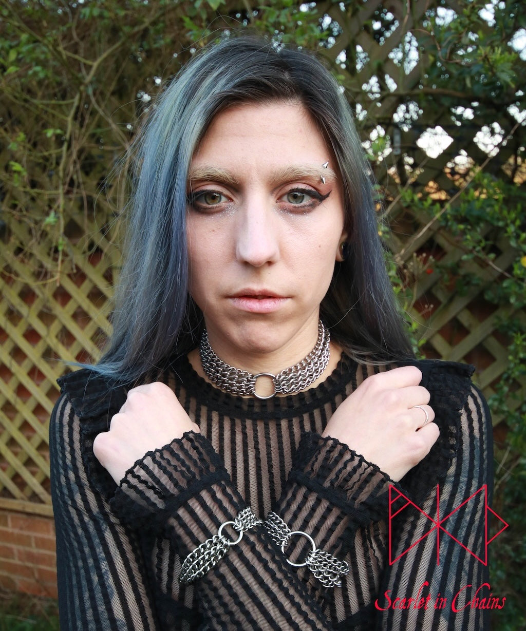 Stainless Steel Demoness choker - Statement choker - Bracelet - Cuff - Succubus - regal jewellery - Goth Wedding - Mistress choker - BDSM collar - Goth choker shown worn front, goth choker, alternative collar, stainless steel jewellery, goth jewellery, event jewellery. Goth Necklace, Stainless Steel Necklace, Event Necklace, day collar