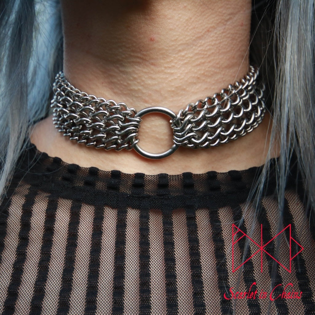Stainless Steel Demoness choker - Statement choker - regal jewellery - Goth Wedding - Mistress choker - BDSM collar - Goth choker shown worn front, goth choker, alternative collar, stainless steel jewellery, goth jewellery, event jewellery. Goth Necklace, Stainless Steel Necklace, Event Necklace, day collar