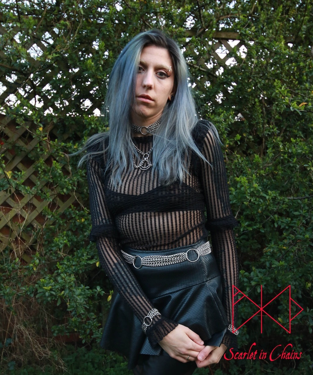 Demoness Belt, witchy belt, punk belt, emo belt, goth belt stainless steel belt shown worn Front, Goth Jewellery, Alternative Jewellery, Witch Jewellery, Occult Jewellery, Alternative Belt, Witch Belt, Stainless Steel Jewellery, Stainless Steel Belt