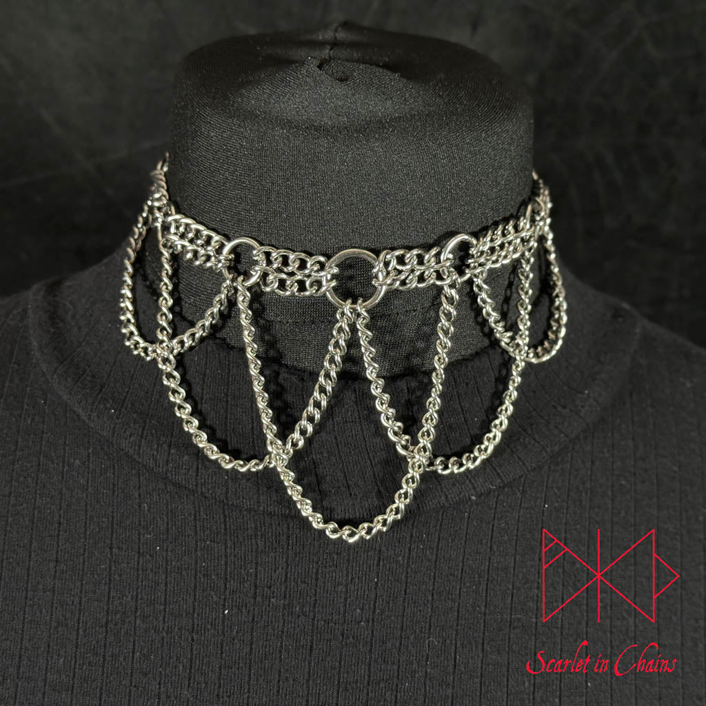 Demonic Empress Necklace flat Stainless steel chain choker Goth Necklace, Witch Necklace, Witchy Necklace, goth choker, alternative collar, stainless steel jewellery, goth jewellery, event jewellery. Goth Necklace, Stainless Steel Necklace, Event Necklace, witch jewellery, witch necklace, witchy necklace, witchy jewellery, Shown on Mannequin