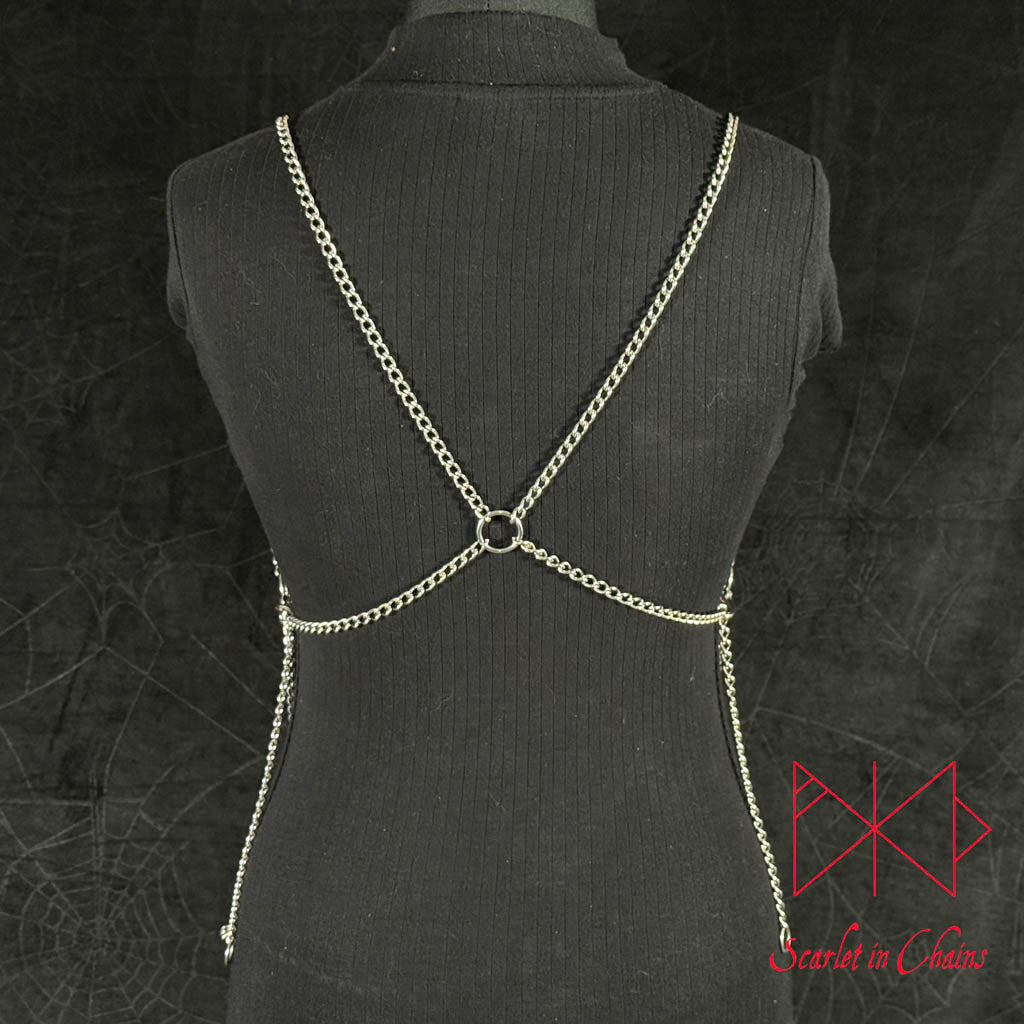 Hekate Harness - Statement Harness - Chain Harness - Chain Bra - Stainless Steel Harness - Shown Worn in public, goth jewellery, alternative jewellery, stainless steel jewellery, event jewellery, body chains
