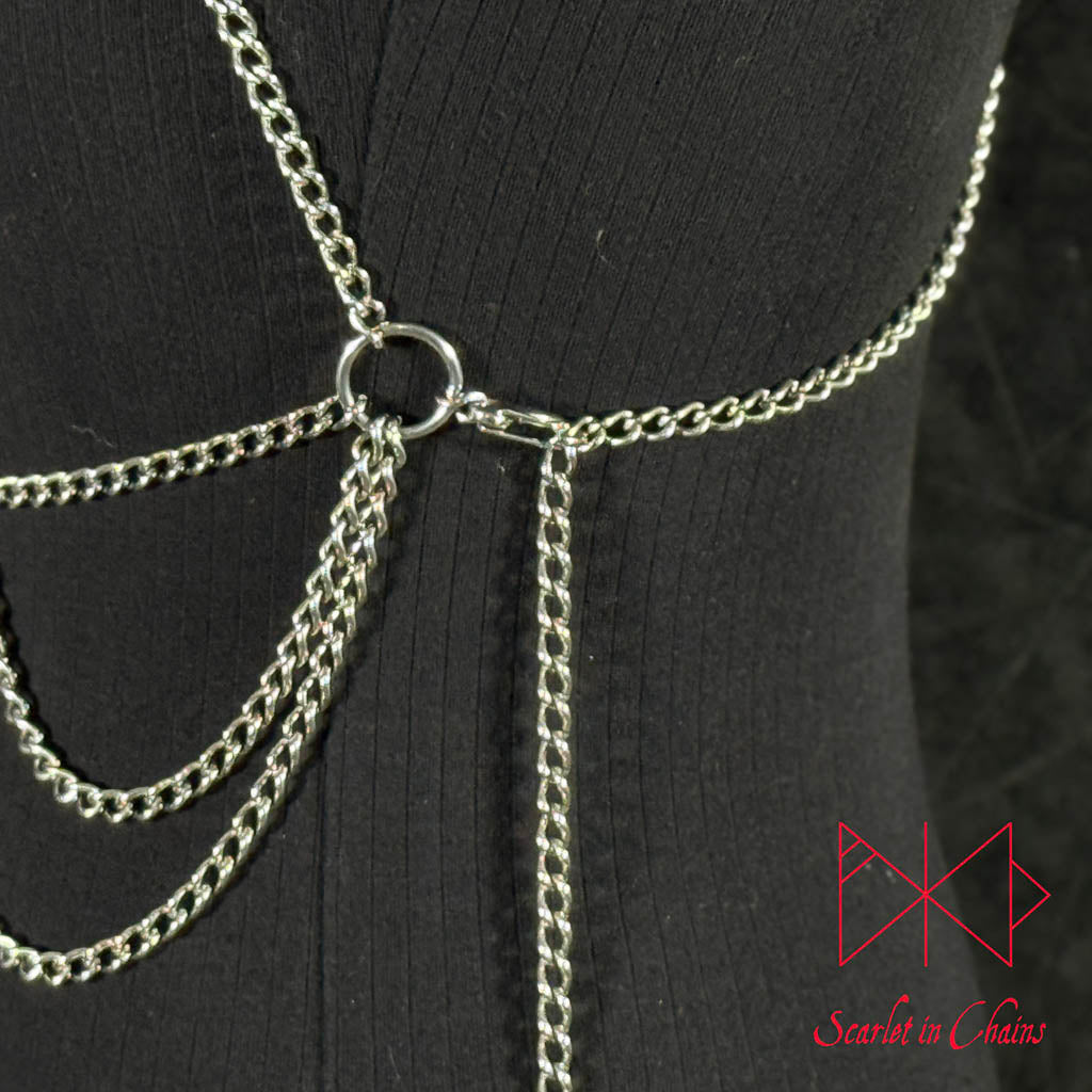 Hekate Harness - Statement Harness - Chain Harness - Chain Bra - Stainless Steel Harness - Shown Worn in public, goth jewellery, alternative jewellery, stainless steel jewellery, event jewellery, body chains