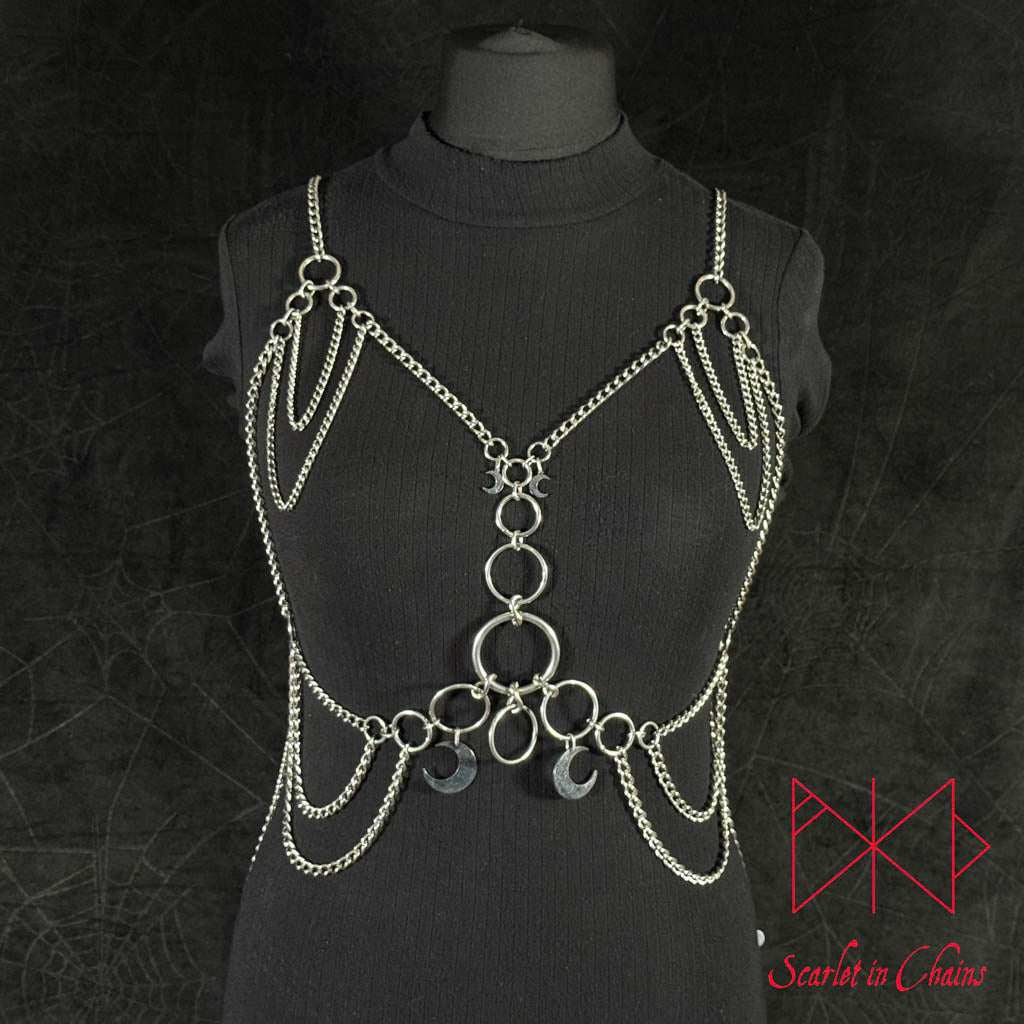 Hekate Harness - Statement Harness - Chain Harness - Chain Bra - Stainless Steel Harness - Shown Worn in public, goth jewellery, alternative jewellery, stainless steel jewellery, event jewellery, body chains