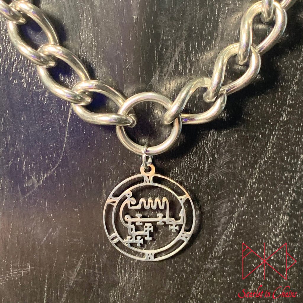 Stainless Steel Mammon Sigil charm necklace, day collar, Witch necklace, Occult Necklace, Goetia necklace,, witchy necklace, Shown close