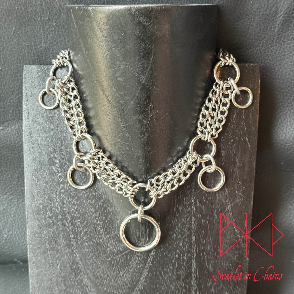 Micro Abraxas choker collar goth choker alternative collar stainless steel jewellery, goth jewellery, event jewellery, day collar shown on neck