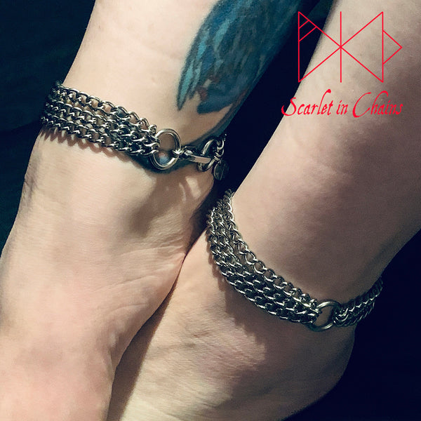 Micro Demoness Anklets Pair Goth anklet alternative anklet stainless steel anklet shown warn close