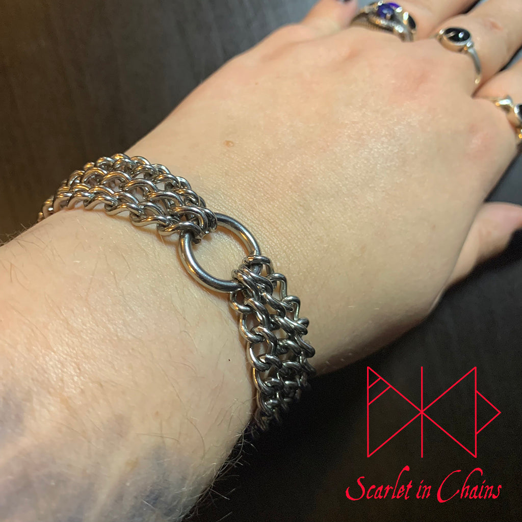 Micro Demoness Wrist Cuff - Stainless Steel Wrist Cuff - Stainless Steel Bracelet - O Ring Cuff - Shown Warn