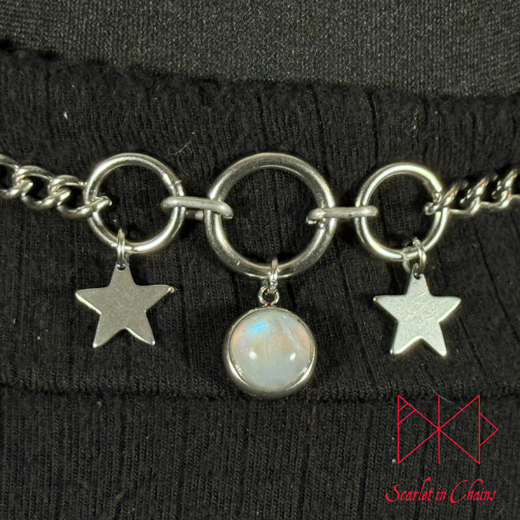 Midnight Star Necklace Day Collar, goth choker, alternative collar, stainless steel jewellery, goth jewellery, event jewellery. Goth Necklace, Stainless Steel Necklace, Event Necklace, witch jewellery, witch necklace, witchy necklace, witchy jewellery, occult jewellery, goth choker, alternative collar, stainless steel jewellery, goth jewellery, event jewellery, day collar, Shown Close
