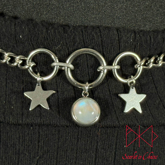 Midnight Star Necklace Day Collar, goth choker, alternative collar, stainless steel jewellery, goth jewellery, event jewellery. Goth Necklace, Stainless Steel Necklace, Event Necklace, witch jewellery, witch necklace, witchy necklace, witchy jewellery, occult jewellery, goth choker, alternative collar, stainless steel jewellery, goth jewellery, event jewellery, day collar, Shown Close