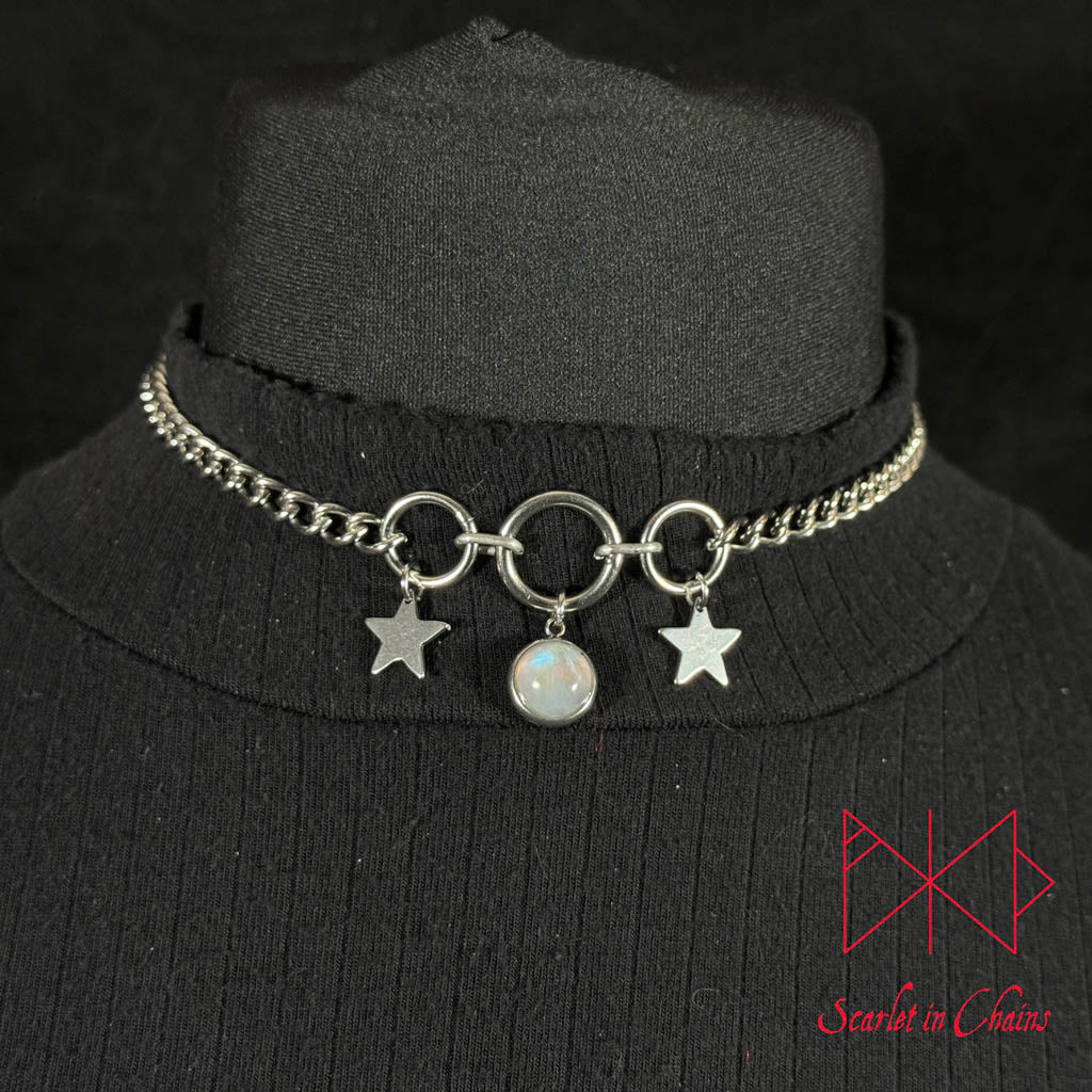 Midnight Star Necklace Day Collar, goth choker, alternative collar, stainless steel jewellery, goth jewellery, event jewellery. Goth Necklace, Stainless Steel Necklace, Event Necklace, witch jewellery, witch necklace, witchy necklace, witchy jewellery, occult jewellery, goth choker, alternative collar, stainless steel jewellery, goth jewellery, event jewellery, day collar, Shown on Mannequin