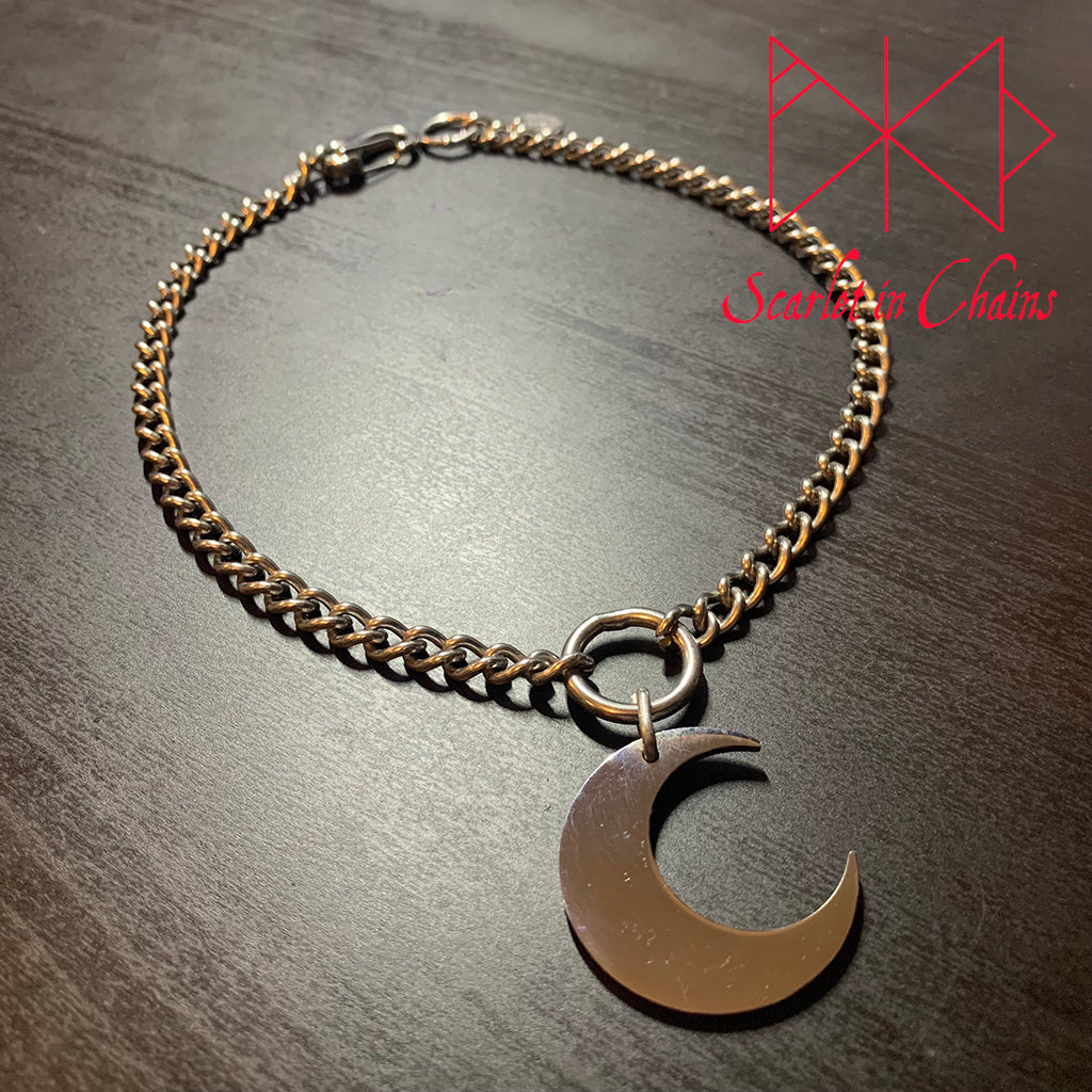 Stainless Steel Nyx Crescent Moon Choker Necklace shown flat