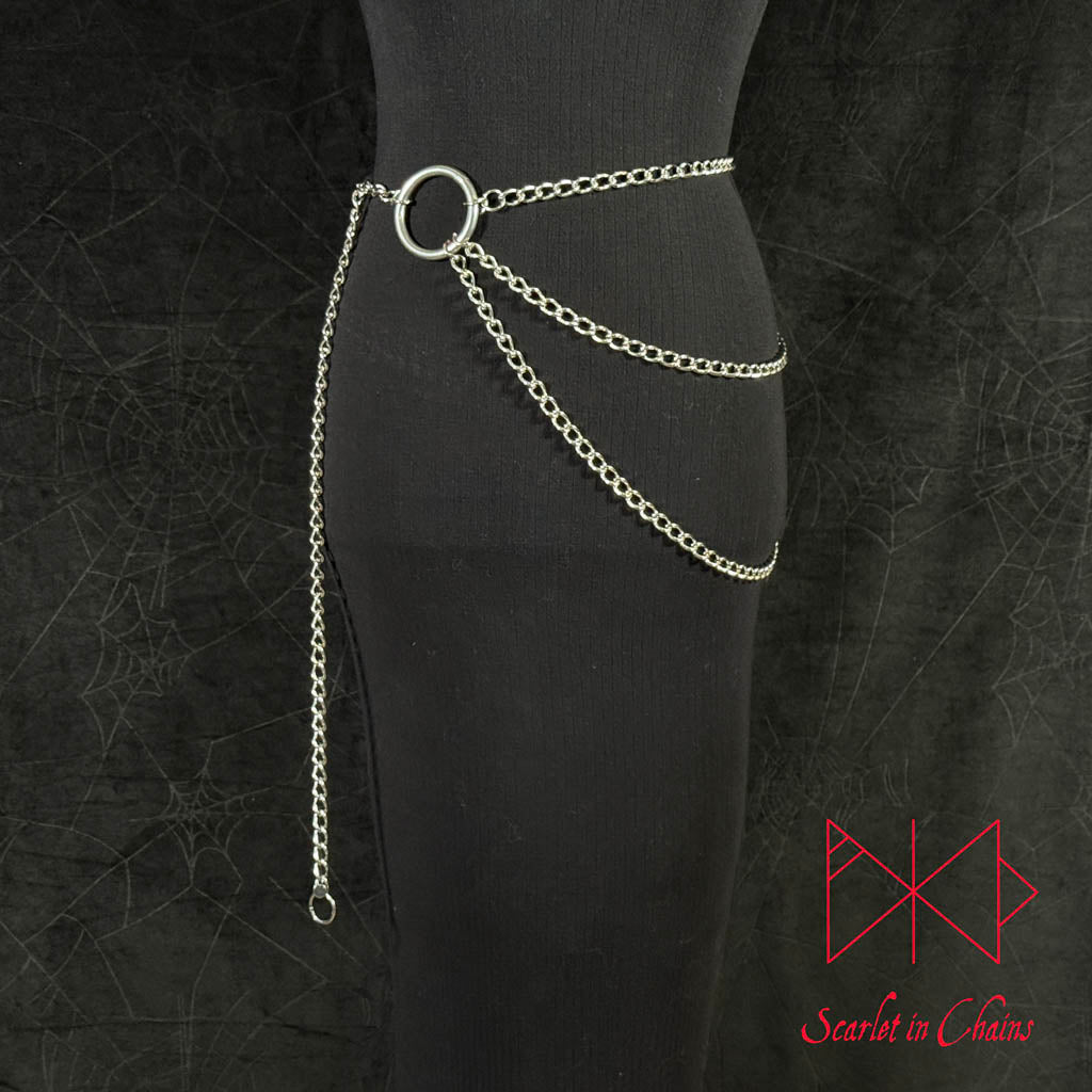 Odin belt and body harness, goth harness alternative harness stainless steel harness chain harness, goth jewellery, alternative jewellery, stainless steel jewellery, event jewellery, body chains, Goth Belt, Alternative Belt, Witch Belt, Stainless Steel Jewellery, Stainless Steel Belt, shown worn on mannequin  