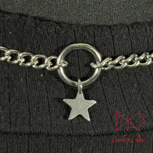 Stainless Steel Star charm necklace, goth choker, alternative collar, stainless steel jewellery, goth jewellery, event jewellery. Goth Necklace, Stainless Steel Necklace, Event Necklace, witch jewellery, witch necklace, witchy necklace, witchy jewellery, occult jewellery, Shown close
