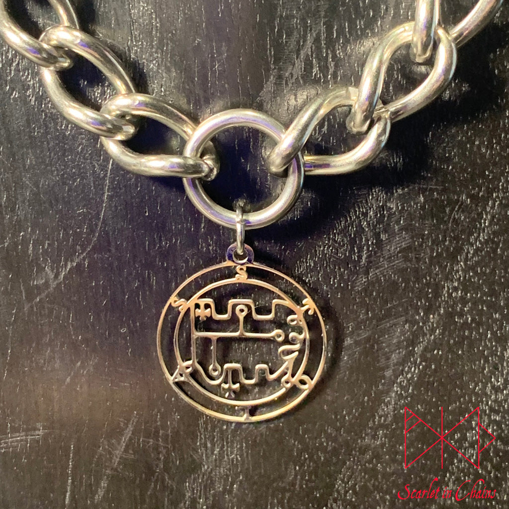 Stainless Steel Stolas Sigil charm necklace, day collar, Witch necklace, Occult Necklace, Goetia necklace,, witchy necklace, Shown close