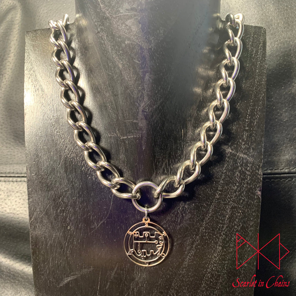 Stainless Steel Stolas Sigil charm necklace, day collar, Witch necklace, Occult Necklace, Goetia necklace,, witchy necklace, Shown on display neck