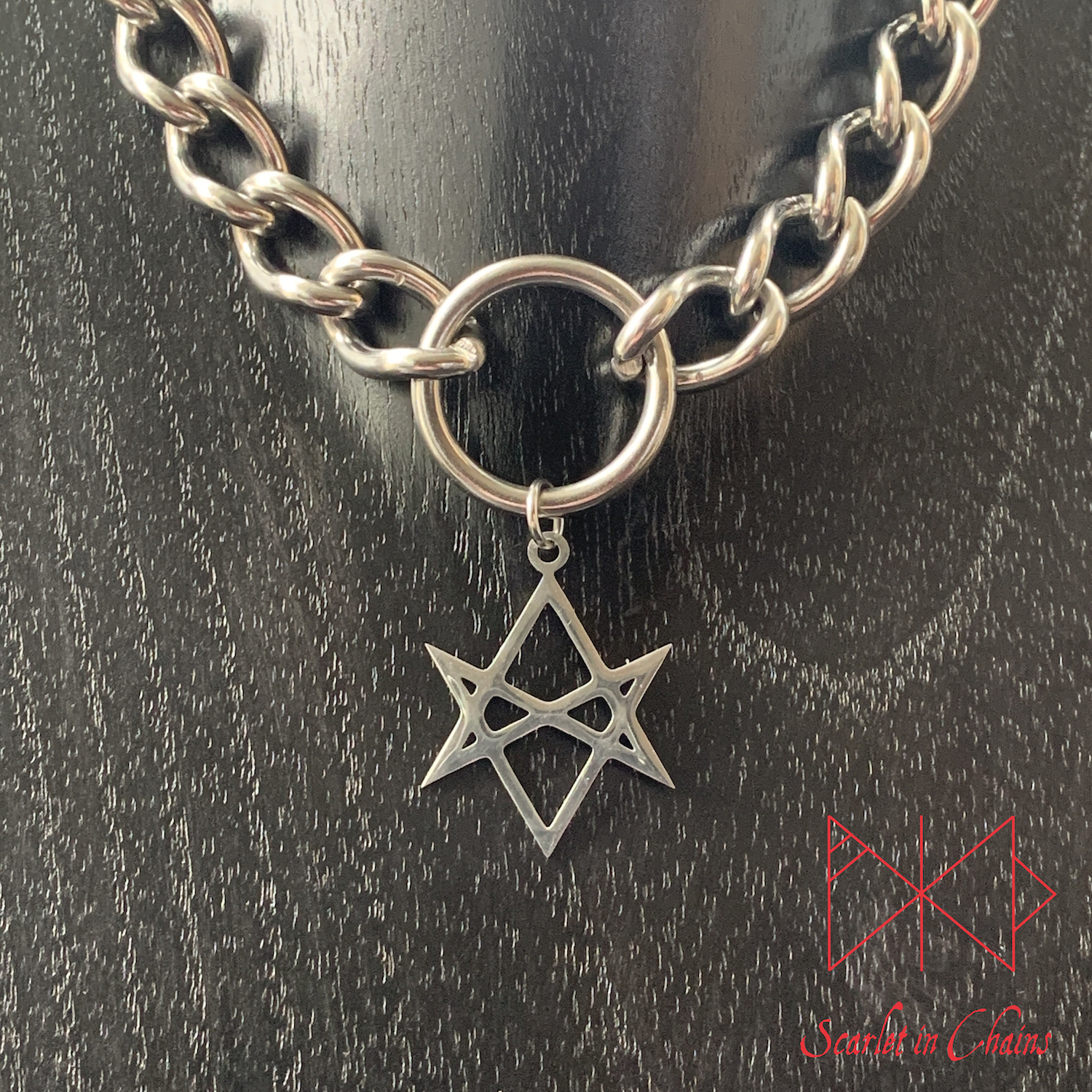 Stainless Steel Unicursal Hexagram charm necklace, day collar, Witch necklace, witchy necklace, Shown close