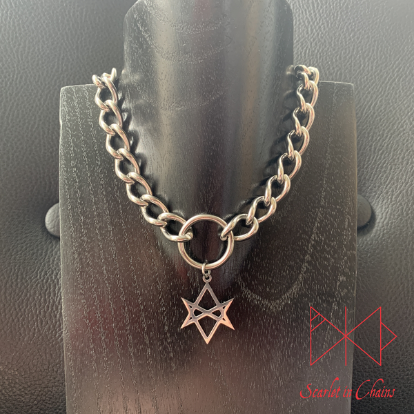 Stainless Steel Unicursal Hexagram charm necklace, day collar, Witch necklace, witchy necklace, Shown Full