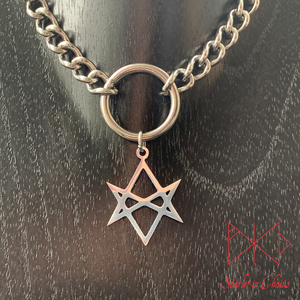 Stainless Steel Unicursal Hexagram charm necklace, day collar, Witch necklace, witchy necklace, Shown close