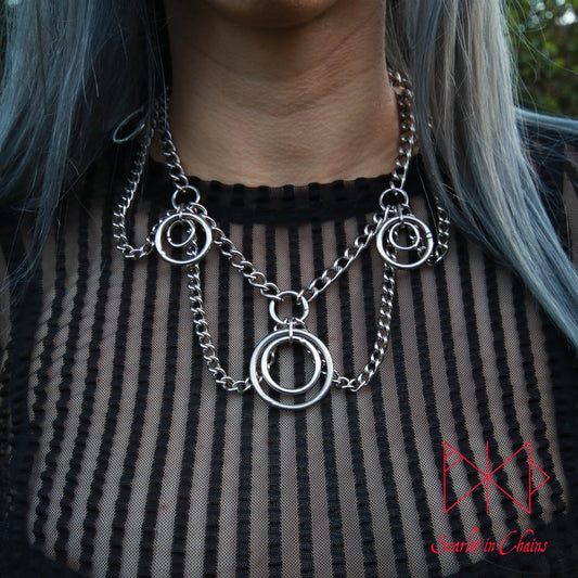 Valhalla Valkyrie Necklace worn Stainless steel chain choker Goth Necklace, Witch Necklace, Witchy Necklace, goth choker, alternative collar, stainless steel jewellery, goth jewellery, event jewellery. Goth Necklace, Stainless Steel Necklace, Event Necklace, witch jewellery, witch necklace, witchy necklace, witchy jewellery