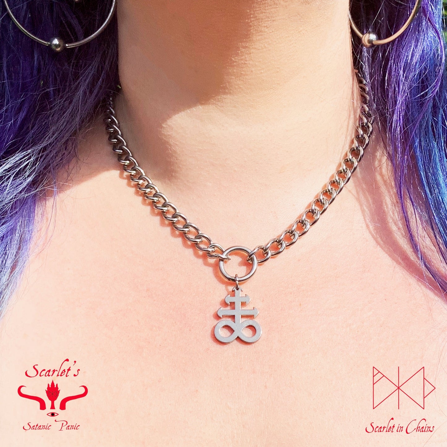 Mini Stainless Steel Luna Leviathan Cross Choker worn