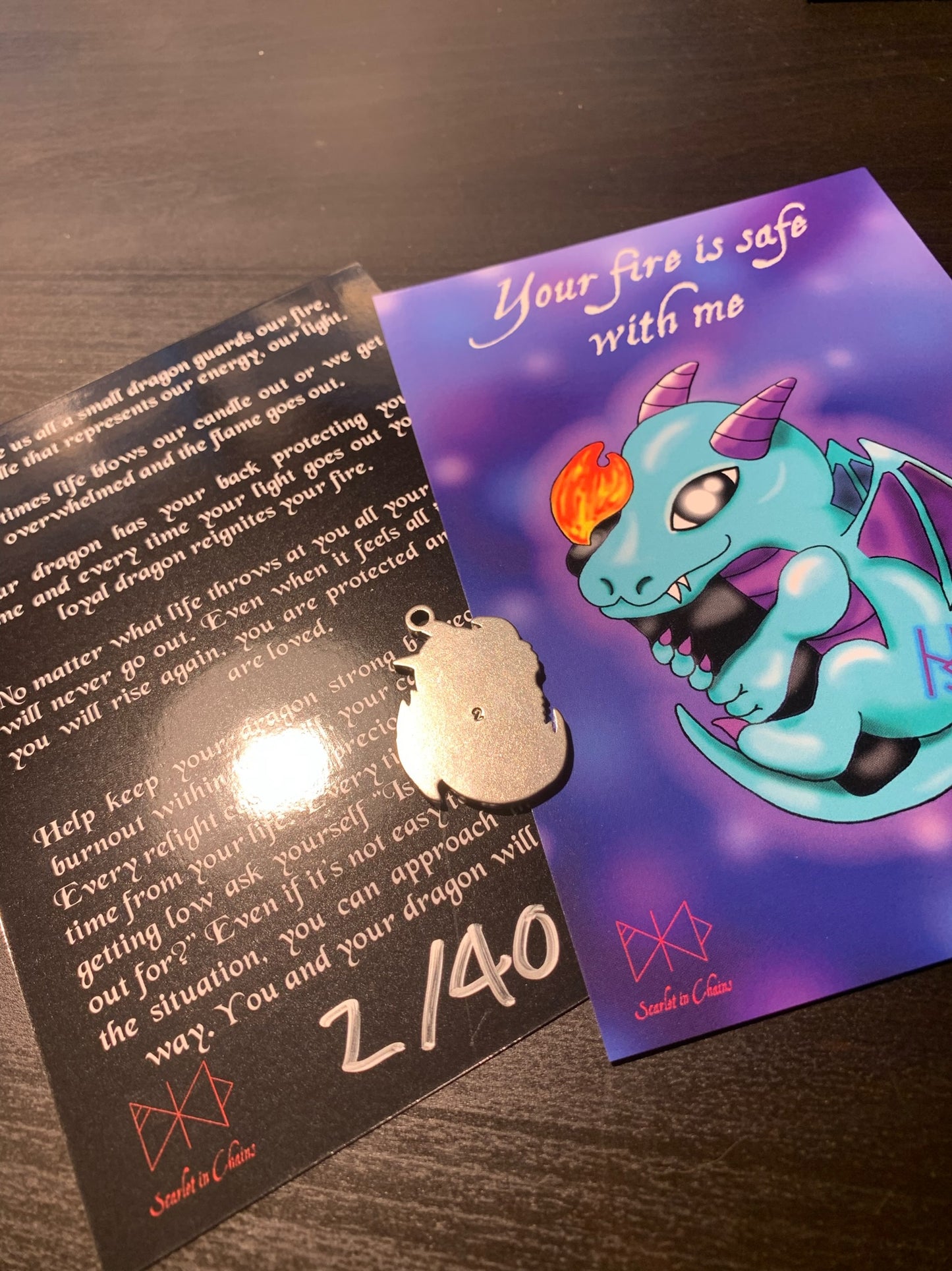 Limited Edition Stainless Steel Mindful Dragon necklace art card and stamped charm