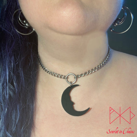 Moon with face necklace on 304 Stainless Steel Chain shown warn