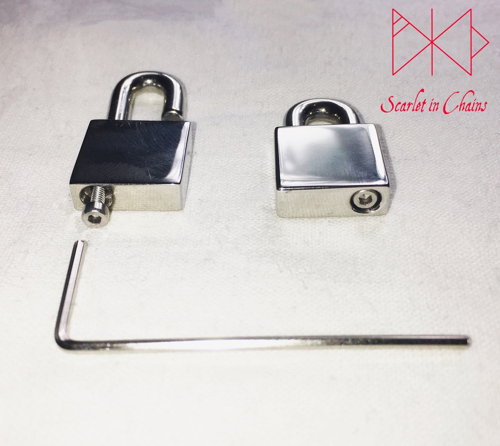 Stainless Steel Padlock showing the bottom view with the Allen key screw used for fastening it.