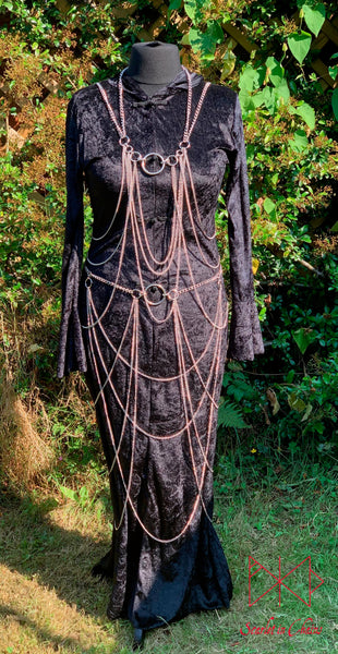 Vampiress Stainless Steel Chain Harness and Skirt showing front view