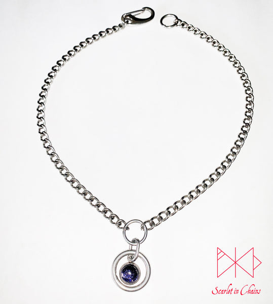 Stainless Steel Crystal Orbit micro day collar - bdsm day collar - Space necklace - Kitten collar - subtle day collar - goth choker - Witch Shown Flat