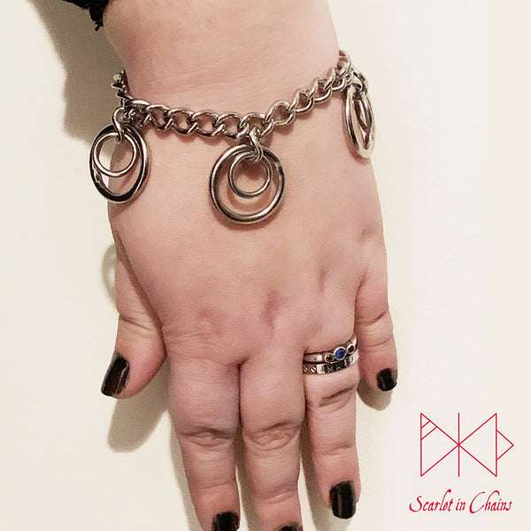 Valkyrie Eclipse Mini Bracelet cuff, shown worn, made from 304 Stainless Steel chain and O rings