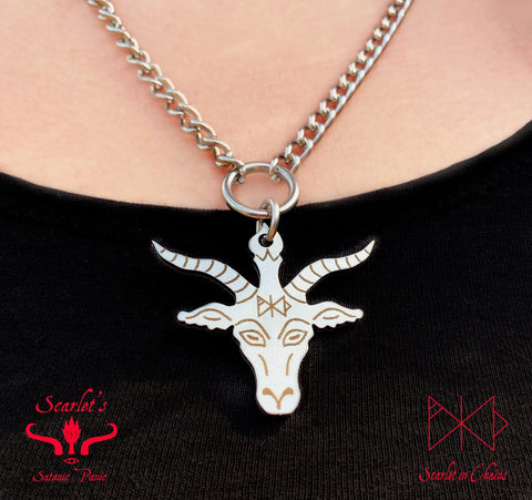 316 Stainless Steel Baphomet Necklace Laser Cut, Laser Etched and had finished custom made to size shown close up