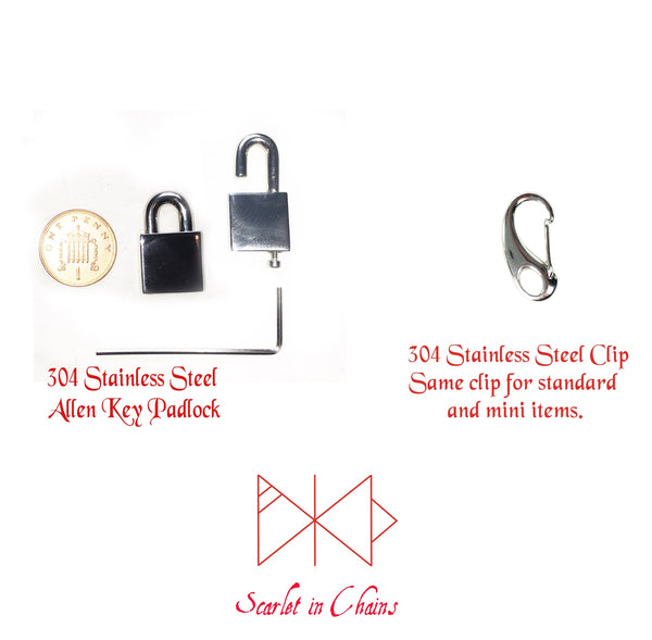 Image showing the 2 fastening options, stainless steel padlock or stainless steel clasp for Treble clef necklace