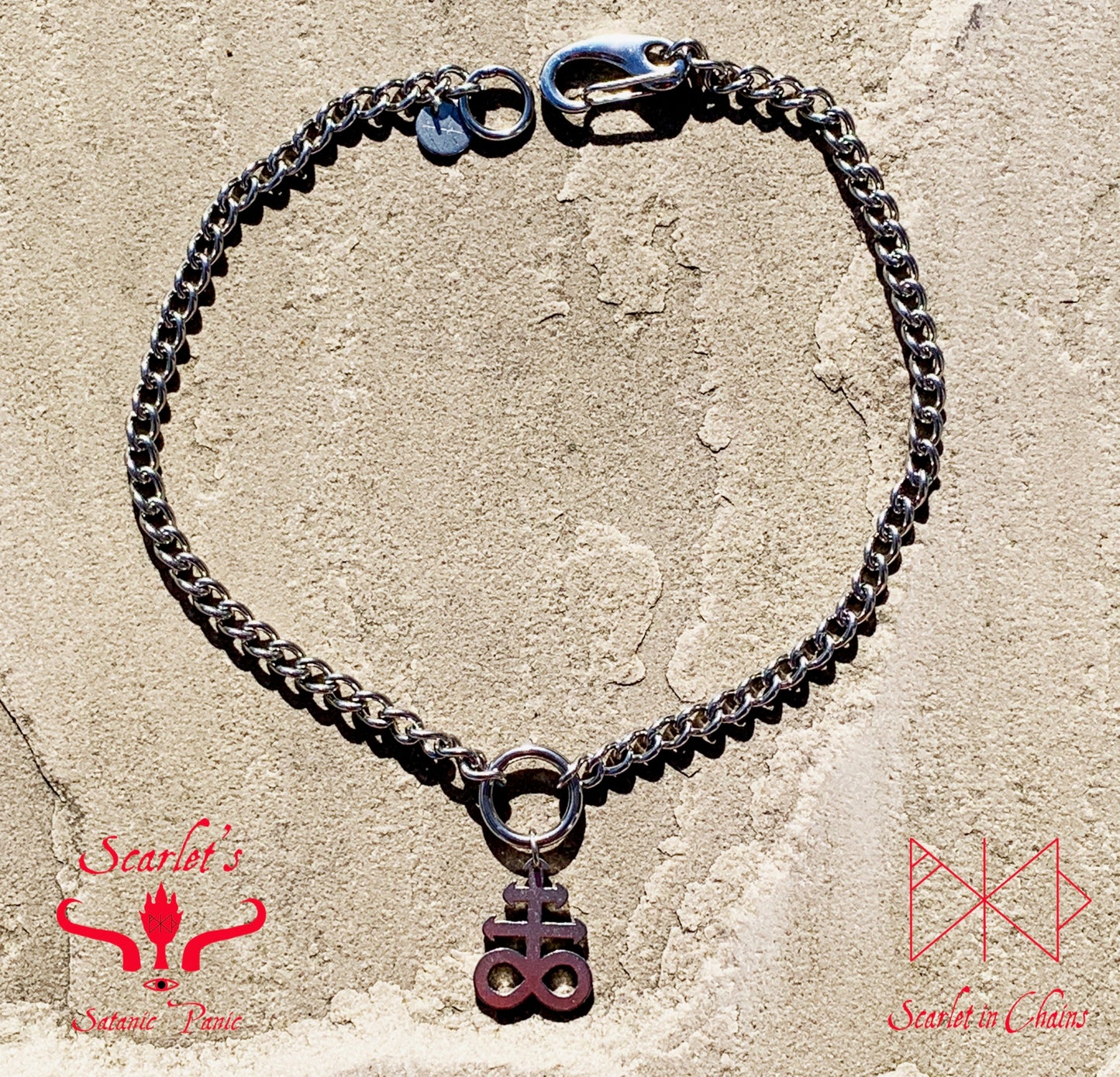 Micro Stainless Steel Luna Leviathan Cross Choker shown flat