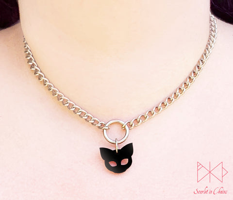 Stainless Steel Witches Cat Choker - Black cat necklace - Cat jewellery - Witches cat necklace Shown warn