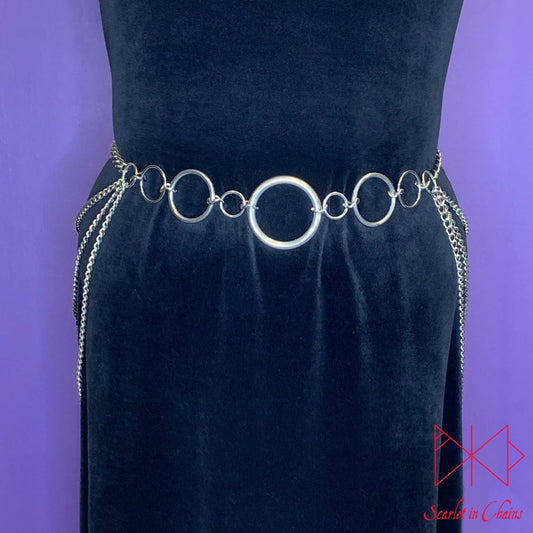 Stainless Steel Blood Lust Belt - BDSM belt - Post Apocalyptic belt - Fantasy belt - Festival belt - Hip Chains - Chain Belt - Goth Belt showing warn front