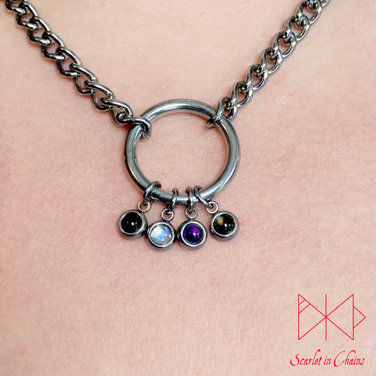 Pride Stainless steel O ring day collar - LGBTQ+ - Trans Pride jewellery - Bisexual necklace - Asexual jewellery - Pride - Non Binary Shown Close Demisexual