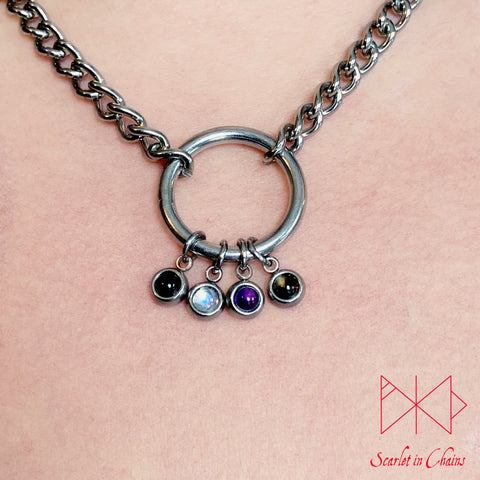 Pride Stainless steel O ring day collar - LGBTQ+ - Trans Pride jewellery - Bisexual necklace - Asexual jewellery - Pride - Non Binary Shown Close Demisexual