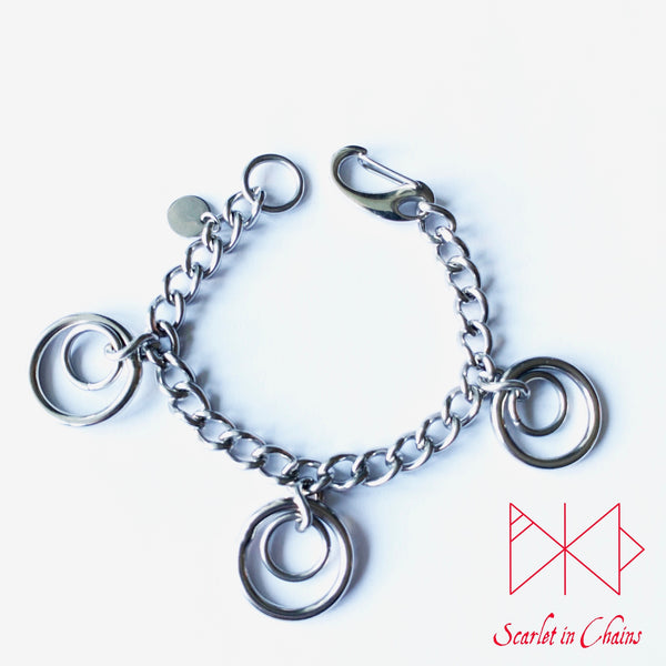 Valkyrie Eclipse Mini Bracelet cuff, shown flat, made from 304 Stainless Steel chain and o rings