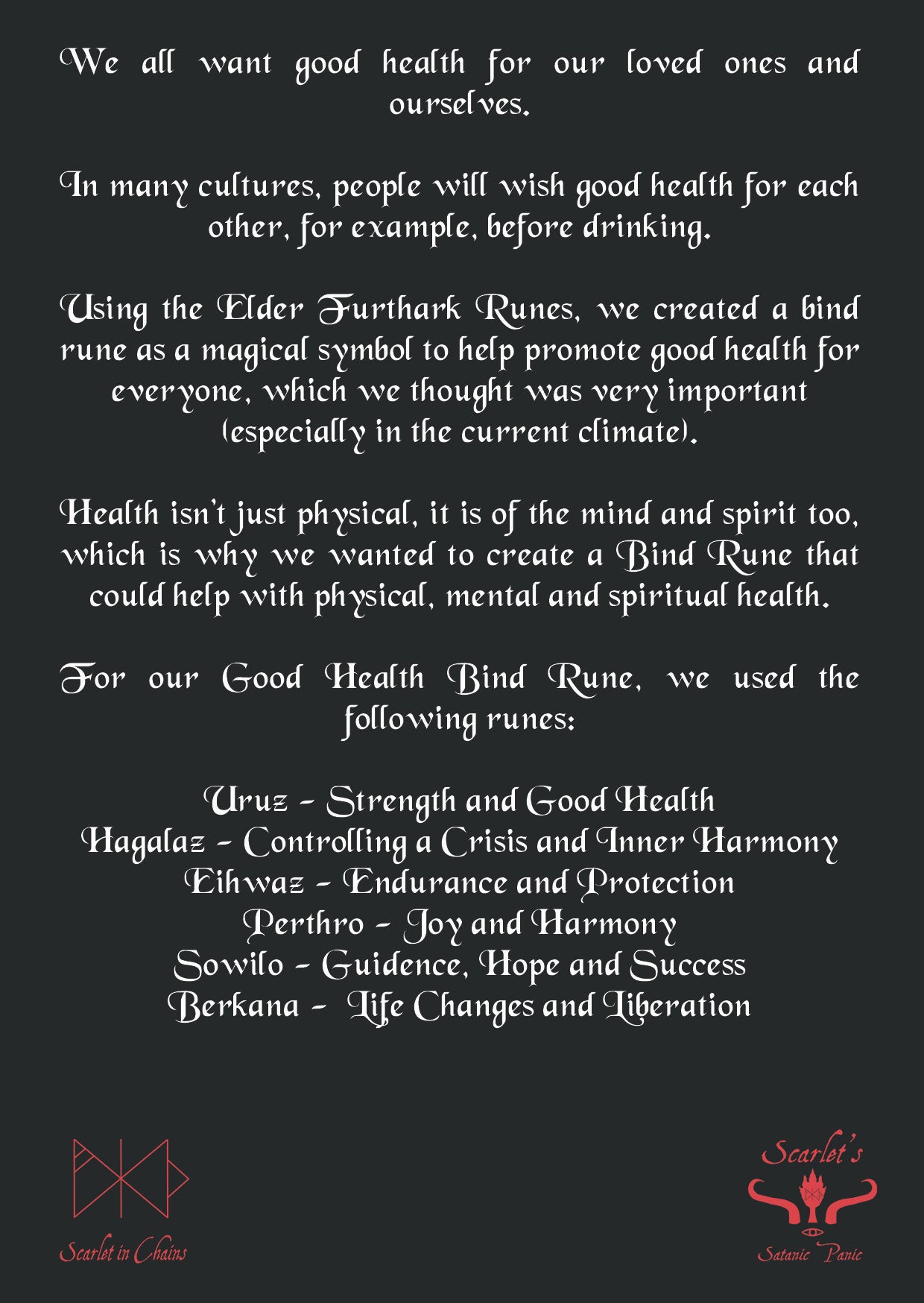 Limited Edition Stainless Steel Uruz (Good Health) Bind Rune necklace Art Card back