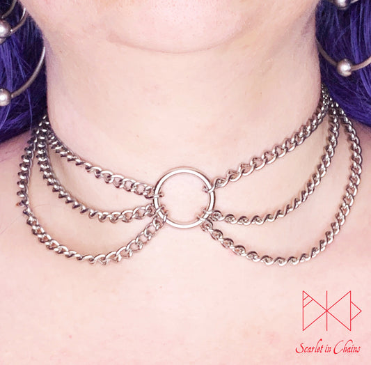 Stainless Steel Moon Beam choker - O ring choker - BDSM day collar - Layered Choker - Grunge choker - Goth choker - Statement choker - Punk shown warn