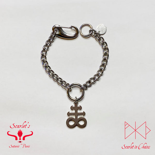 Stainless Steel Micro Leviathan Cross Cuff - Leviathan cross bracelet - Witch Bracelet - Goth bracelet - Occult bracelet - Sulphur Cross shown flat