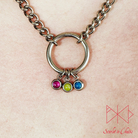 Pride Stainless steel O ring day collar - LGBTQ+ - Trans Pride jewellery - Bisexual necklace - Asexual jewellery - Pride - Non Binary Shown Close Pan Pansexual