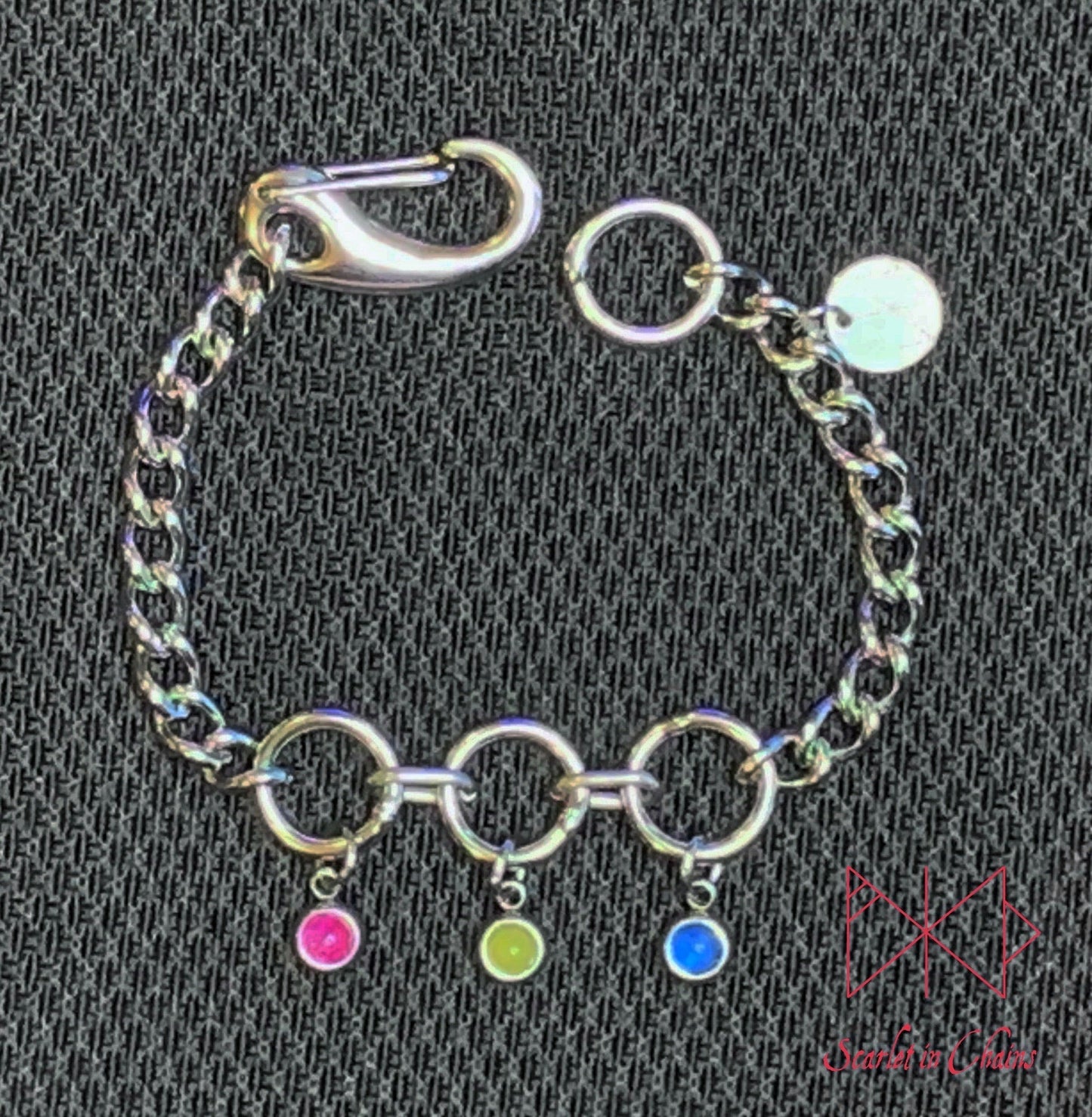 Stainless steel Pride bracelet - Trans pride bracelet - Bisexual jewellery - coming out gift - LGBTQ+ jewellery - Non Binary charm bracelet Shown close Pan Pansexual