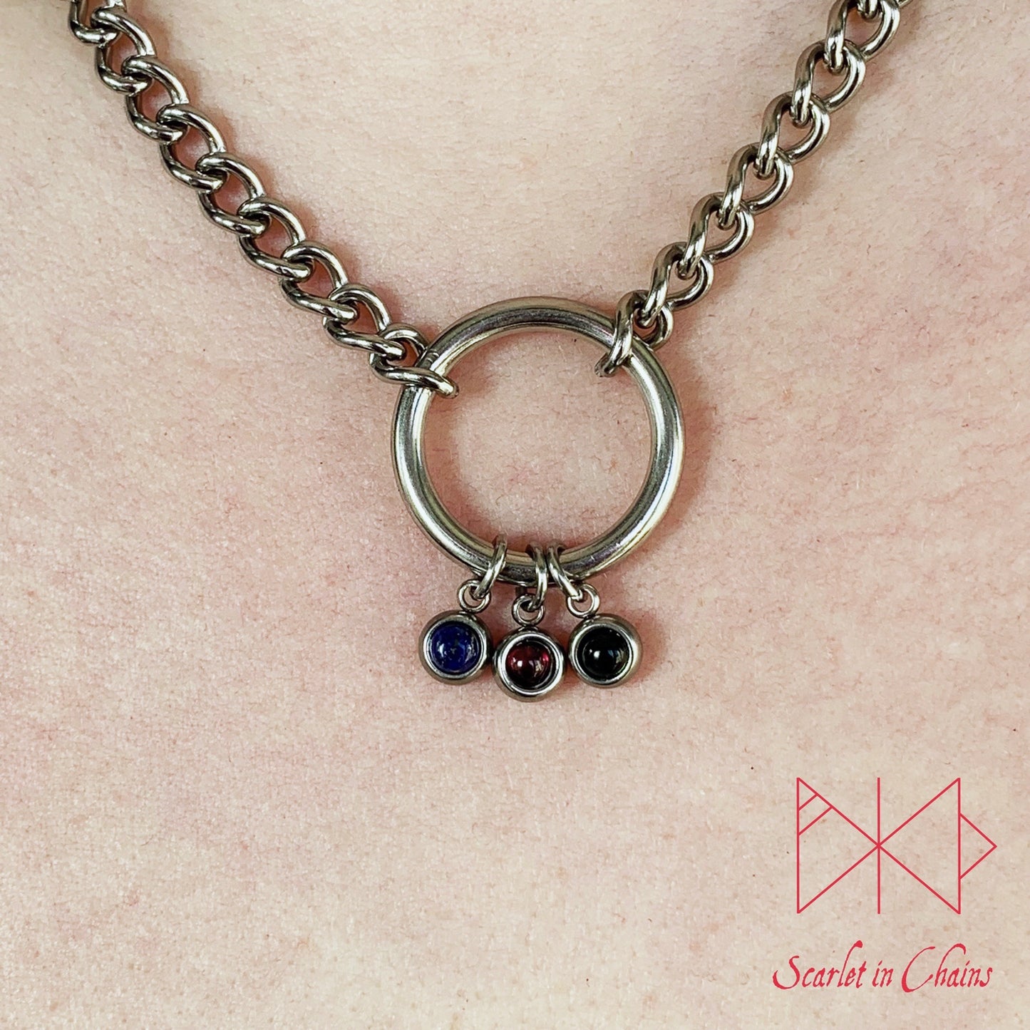Pride Stainless steel O ring day collar - LGBTQ+ - Trans Pride jewellery - Bisexual necklace - Asexual jewellery - Pride - Non Binary Shown Close Polyamorous