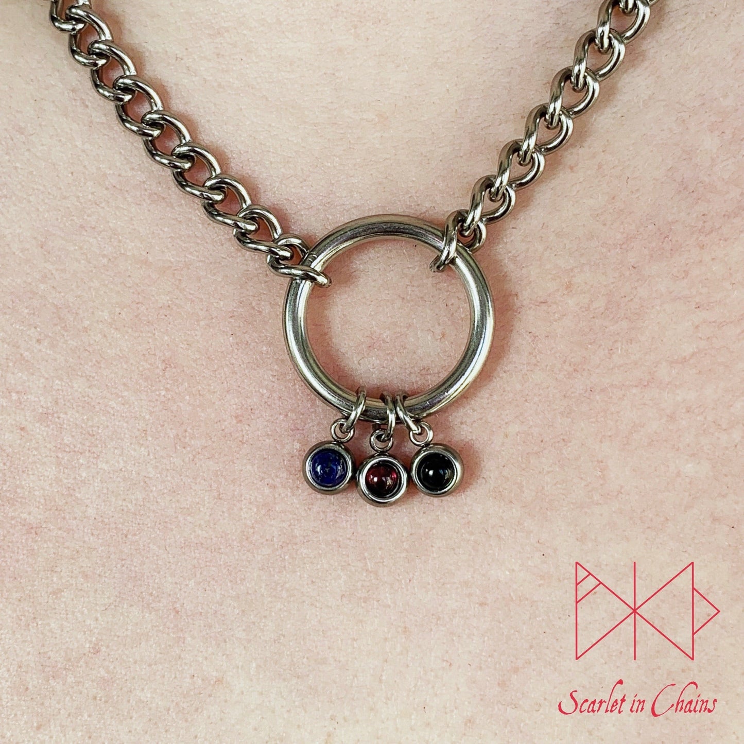 Pride Stainless steel O ring day collar - LGBTQ+ - Trans Pride jewellery - Bisexual necklace - Asexual jewellery - Pride - Non Binary Shown Close Polyamorous