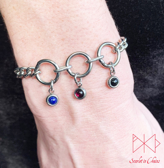 Stainless steel Pride bracelet - Trans pride bracelet - Bisexual jewellery - coming out gift - LGBTQ+ jewellery - Non Binary charm bracelet Shown warn Polyamorous