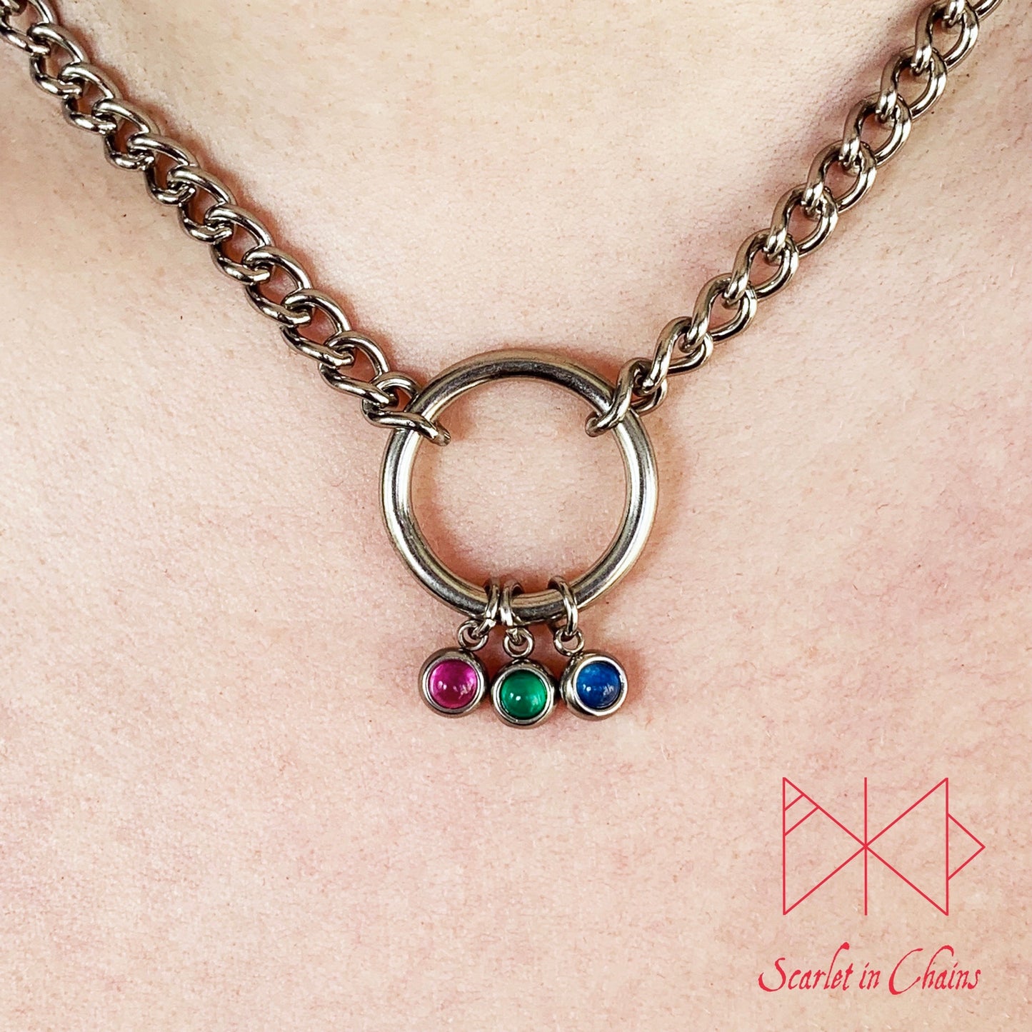 Pride Stainless steel O ring day collar - LGBTQ+ - Trans Pride jewellery - Bisexual necklace - Asexual jewellery - Pride - Non Binary Shown Close Polysexual